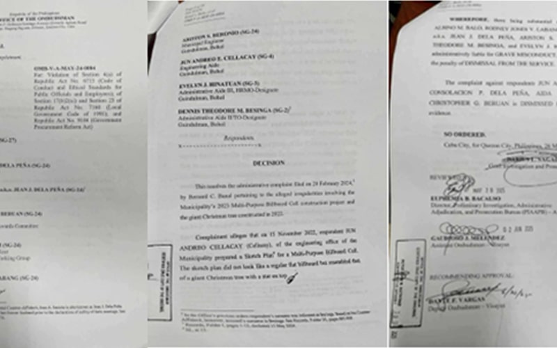 Mayor sa Guindulman, 5 ka kauban gi-dismiss sa Ombudsman