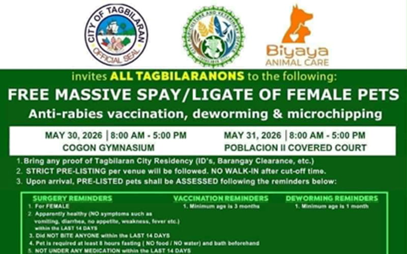 Free veterinary services for pets on May 30-31